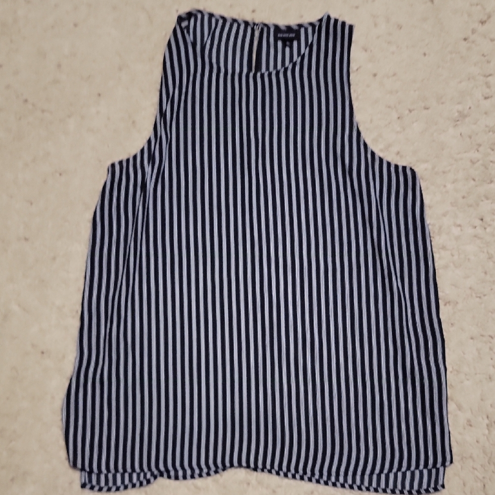 Who What Wear Blue and White Boxy Tank Top